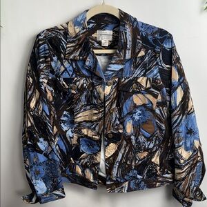 Christopher & Banks Artistic Blue and Brown Jean Jacket